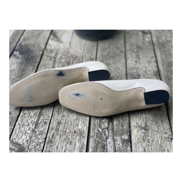 Vintage Magdesians California Pumps Metallic Cream Gold Buckle Square Toe Chunk - Picture 8 of 9